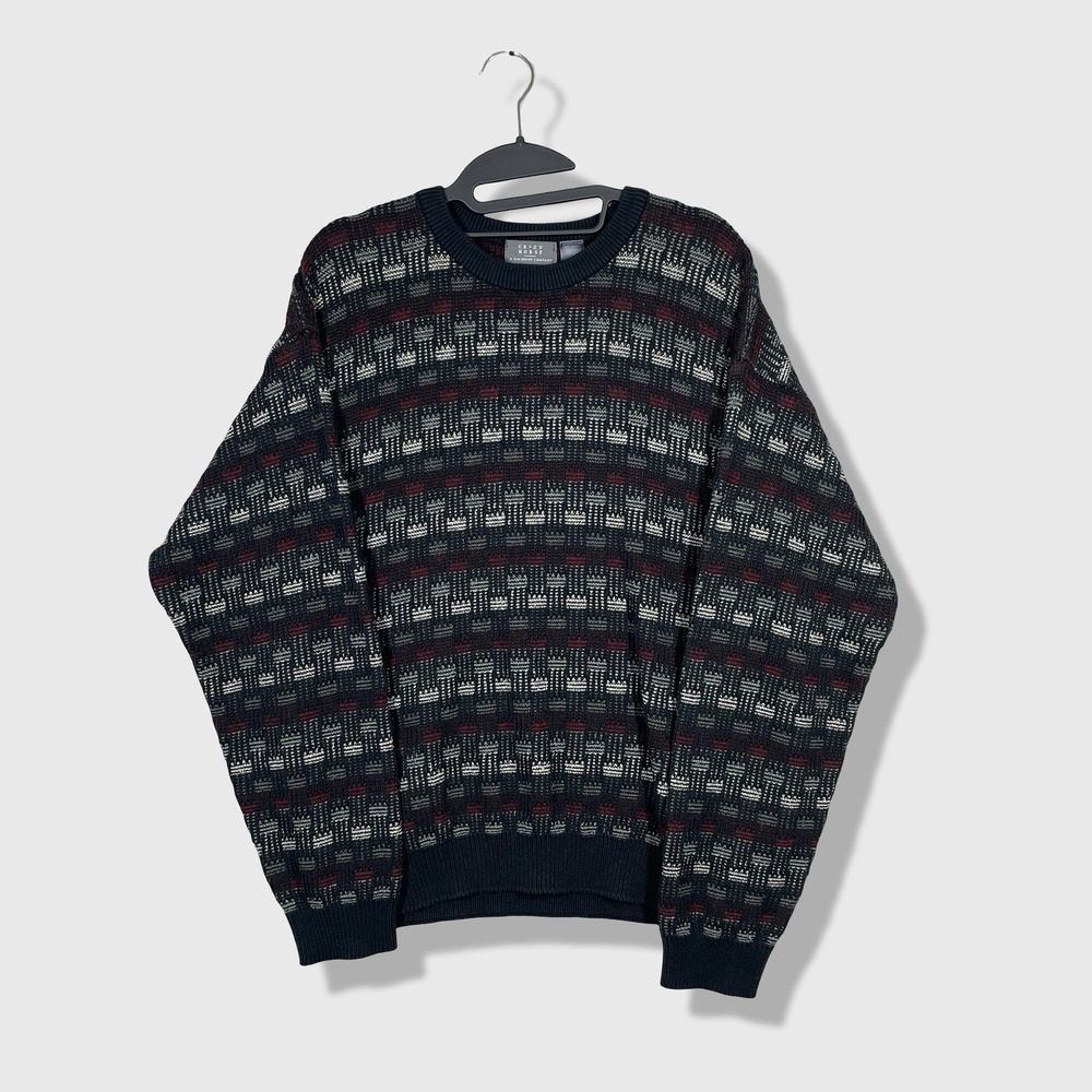 Crazy Horse Sweater Mens L Multicolor Geometric Vintage 3D‎ Knit Retro Grandpa